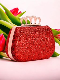 Toobacraft - Women Red Handicraft Hand Beautiful Bling Box Clutch