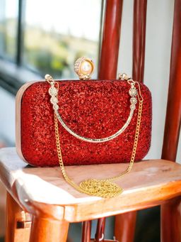 Toobacraft - Women Red Handcrafted Beautiful Bling Box Clutch