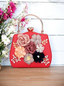Toobacraft - Women Red Beautiful Flower Box Clutch