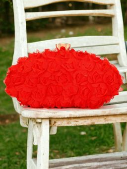 Toobacraft - Women Red Handicraft Beautiful Oval Box Clutch