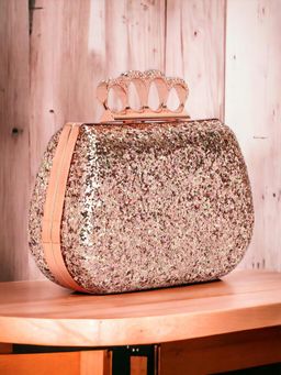 Toobacraft - Women Rose Gold Handicraft Hand Beautiful Bling Box Clutch