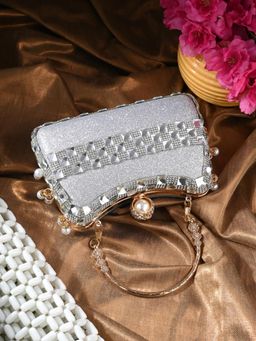 Toobacraft - Women Silver Handcrafted Beautiful Bling Box Clutch