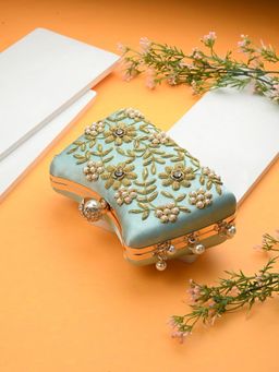 Toobacraft - Women Blue Handicraft Beautiful Bling Box Clutch