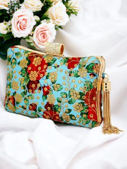 Toobacraft - Women Blue Handicraft Beautiful Flower Clutch