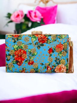 Toobacraft - Women Blue Handicraft Hand Embroidered Box Clutch