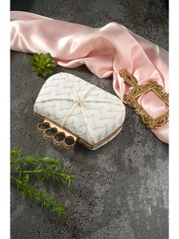 Toobacraft - Women White Handicraft Hand Beautiful Bling Box Clutch