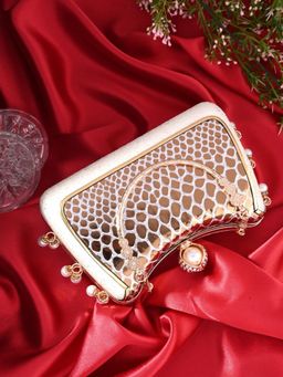 Toobacraft - Women White Handcrafted Beautiful Bling Box Clutch