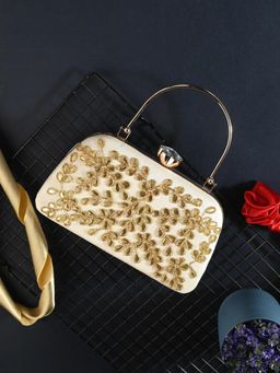 Toobacraft - Women White Handicraft Beautiful Bling Box Clutch