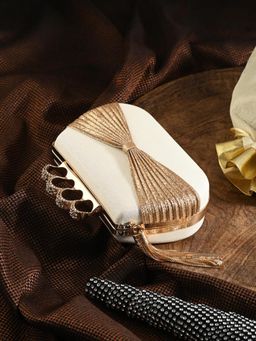 Toobacraft - Women White Wrinkle Handicraft Beautiful Bling Box Clutch