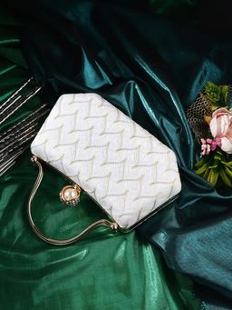 Toobacraft - Women White Handcrafted Beautiful Bling Box Clutch