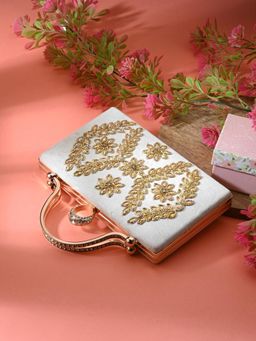 Toobacraft - Women White Handicraft Beautiful Bling Box Clutch