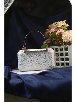 Toobacraft - Women White Handcrafted Beautiful Bling Box Clutch