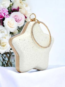 Toobacraft - Women White Handicraft Beautiful Star Box Clutch