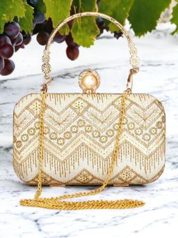 Toobacraft - Women White Handicraft Hand Embroidered Box Clutch