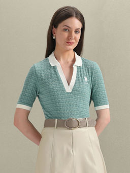 U.S. POLO ASSN. - Green Open Placket Textured Polo T-Shirt