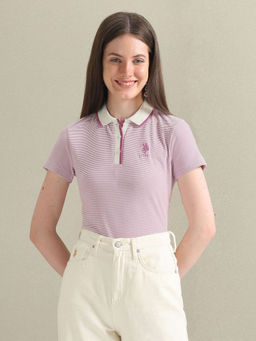 U.S. POLO ASSN. - Purple Tipped Collar Checks Polo T-Shirt