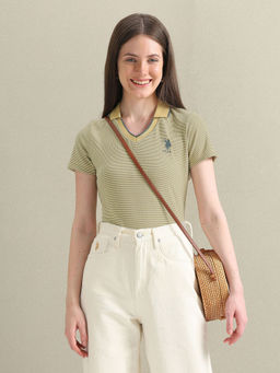 U.S. POLO ASSN. - Green Tipped Collar Checks Polo T-Shirt