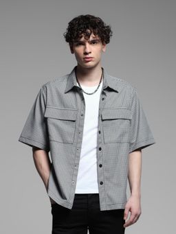 Jack & Jones - Grey Cotton Oversized Fit Checked Shirt