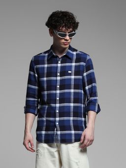 Jack & Jones - Blue Cotton Regular Fit Checked Shirt