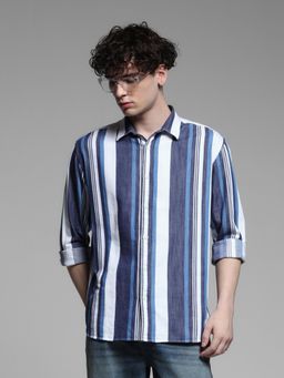 Jack & Jones - Blue Cotton Regular Fit Stripe Shirt