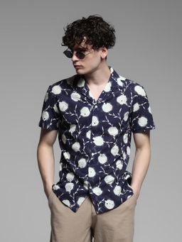 Jack & Jones - Blue Cotton Comfort Fit Embroidered Shirt