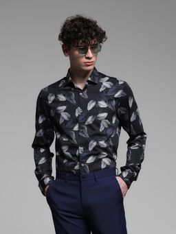 Jack & Jones - Black Cotton Slim Fit Printed Shirt