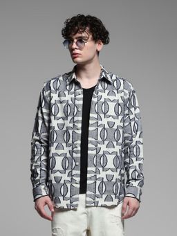 Jack & Jones - Grey Cotton Regular Fit Printed Shirt