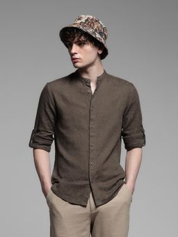 Jack & Jones - Brown Cotton Regular Fit Textured Shirt