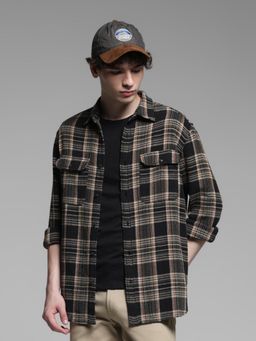 Jack & Jones - Black Cotton Regular Fit Checked Shirt