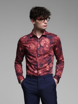 Jack & Jones - Red Cotton Slim Fit Floral Shirt