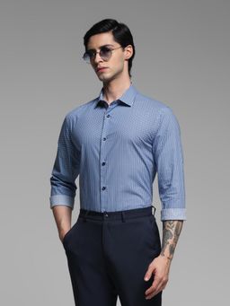 Jack & Jones - Blue Cotton Slim Fit Printed Shirt