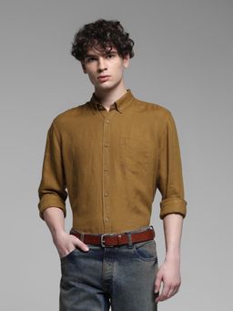 Jack & Jones - Brown Linen Regular Fit Solid Shirt