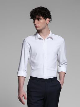 Jack & Jones - White Polyester Slim Fit Textured Shirt