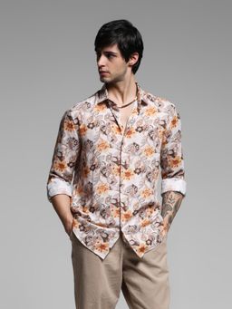 Jack & Jones - Beige Lyocell Slim Fit Floral Shirt