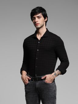 Jack & Jones - Black Cotton Slim Fit Checked Shirt