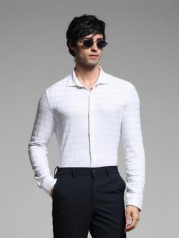 Jack & Jones - White Cotton Slim Fit Checked Shirt