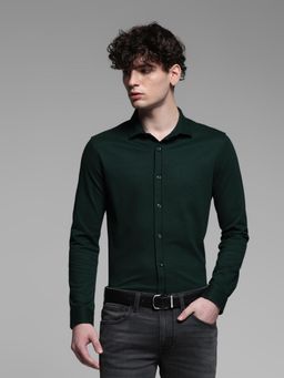 Jack & Jones - Green Cotton Slim Fit Solid Shirt