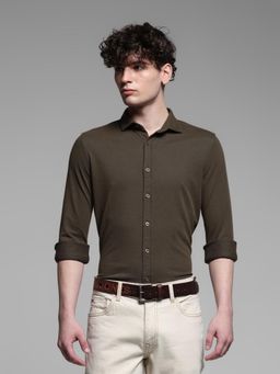 Jack & Jones - Brown Cotton Slim Fit Solid Shirt