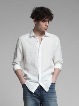 Jack & Jones - White Linen Regular Fit Solid Shirt