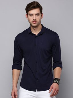 SHOWOFFFF - Mens Spread Collar Navy Blue Solid Shirt