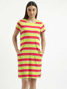 United Colors of Benetton - Yellow & Red Regular Fit Round Neck Striped Dress