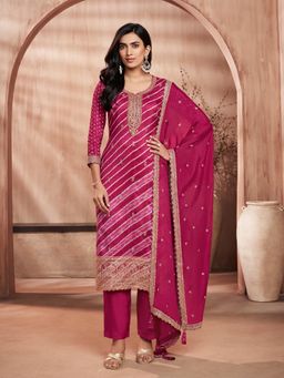 Seerat - Magenta Embroidered Round Neck Kurta Pant with Dupatta