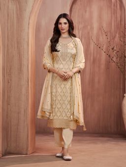 Seerat - Off White Embroidered Round Neck Kurta Pant with Dupatta