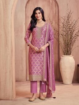 Seerat - Pink Embroidered Round Neck Kurta Pant with Dupatta