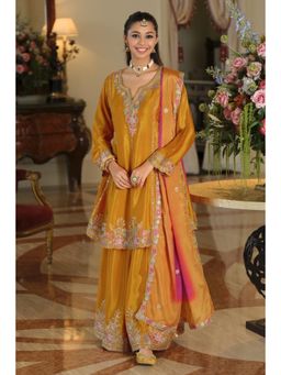 Autumnlane - Yellow Embroidered Round Neck Kurta Palazzo with Dupatta