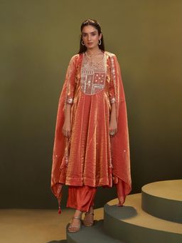 Autumnlane - Orange Embroidered Round Neck Kurta Pant with Dupatta