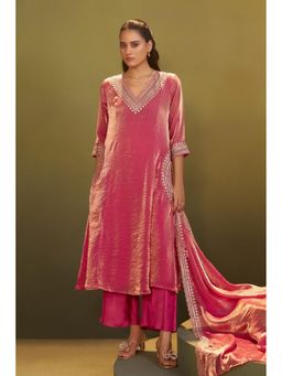 Autumnlane - Pink Embroidered V-Neck Kurta Pant with Dupatta