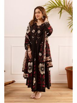 Autumnlane - Black Embroidered Tie Up Neck Kurta Pant with Dupatta