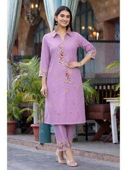 Autumnlane - Lavender Embroidered Collar Neck Co-Ord Set