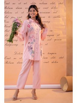 Autumnlane - Pink Embroidered Collar Neck Shirt with Pant